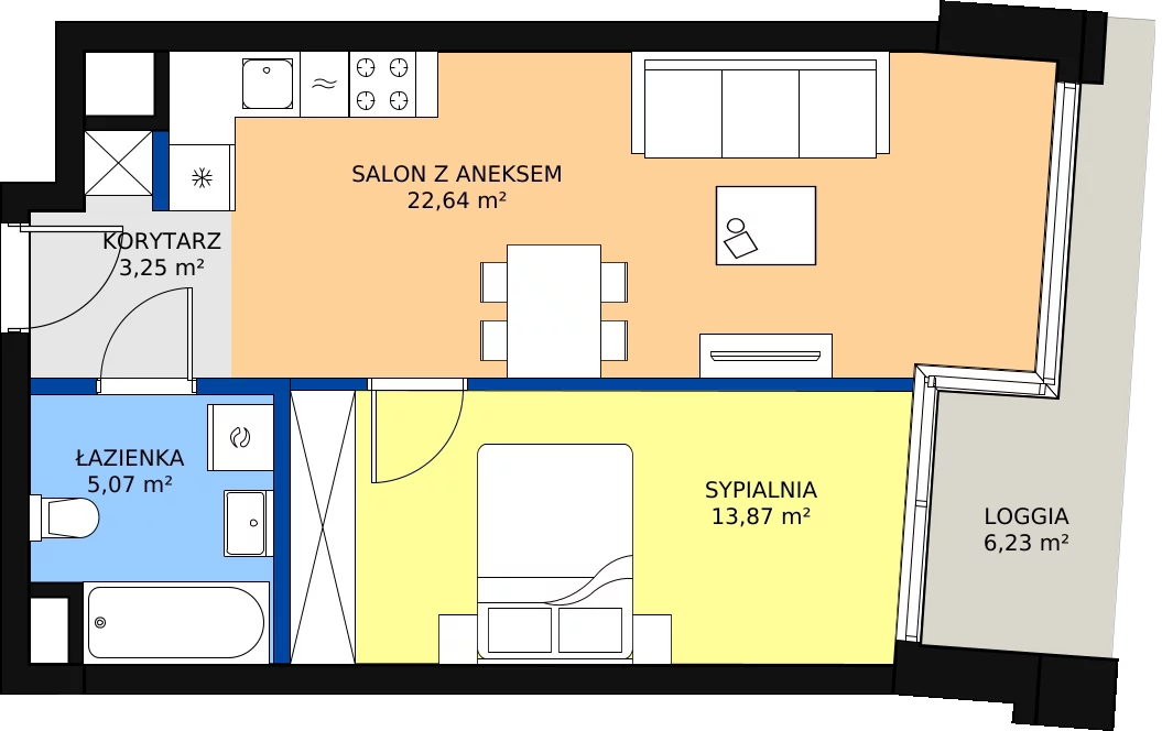 Zalety mieszkania 44.83 m², B.A034
