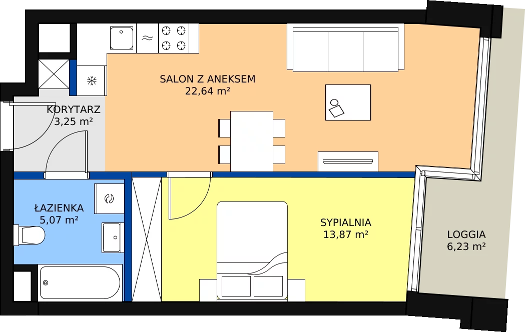 Zalety mieszkania 44.83 m², B.A045