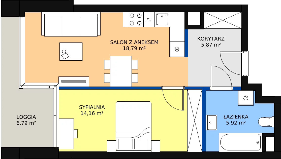 Zalety mieszkania 44.74 m², B.B056
