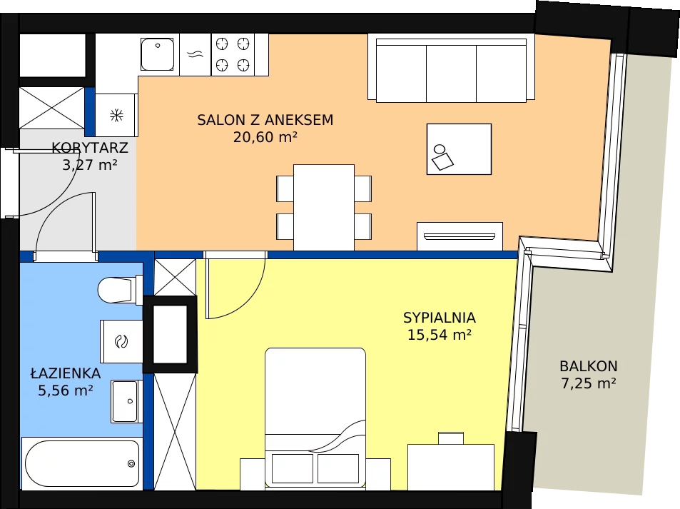 Zalety mieszkania 44.97 m², B.B084