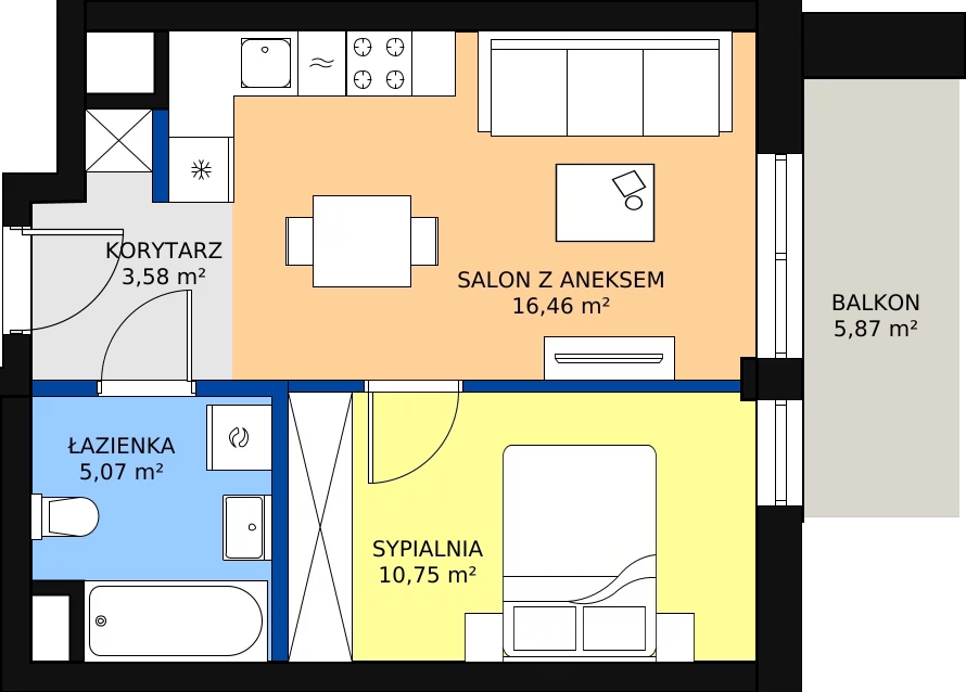 Zalety mieszkania 35.86 m², B.D111