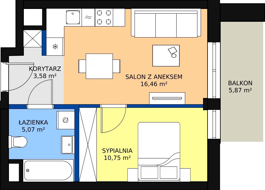 Zalety mieszkania 35.86 m², B.D123
