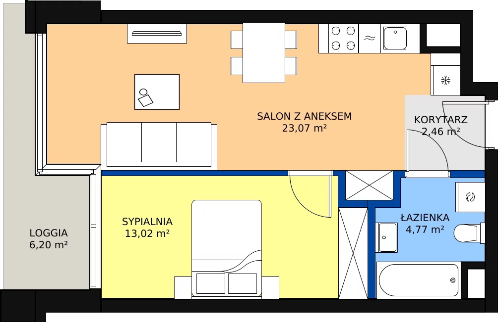 Zalety mieszkania 43.37 m², B.G230