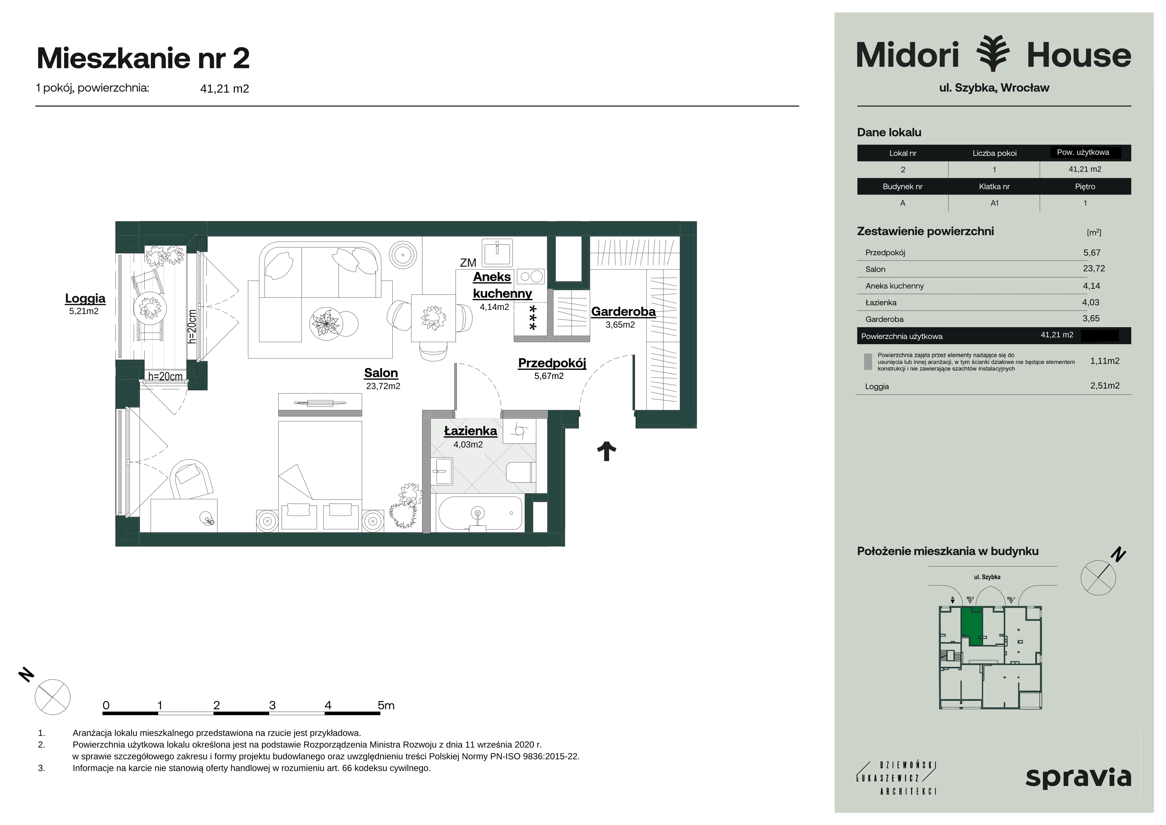 1 pokój, mieszkanie 41,21 m², piętro 1, oferta nr A/2, Midori House, Wrocław, Przedmieście Oławskie, ul. Szybka 9