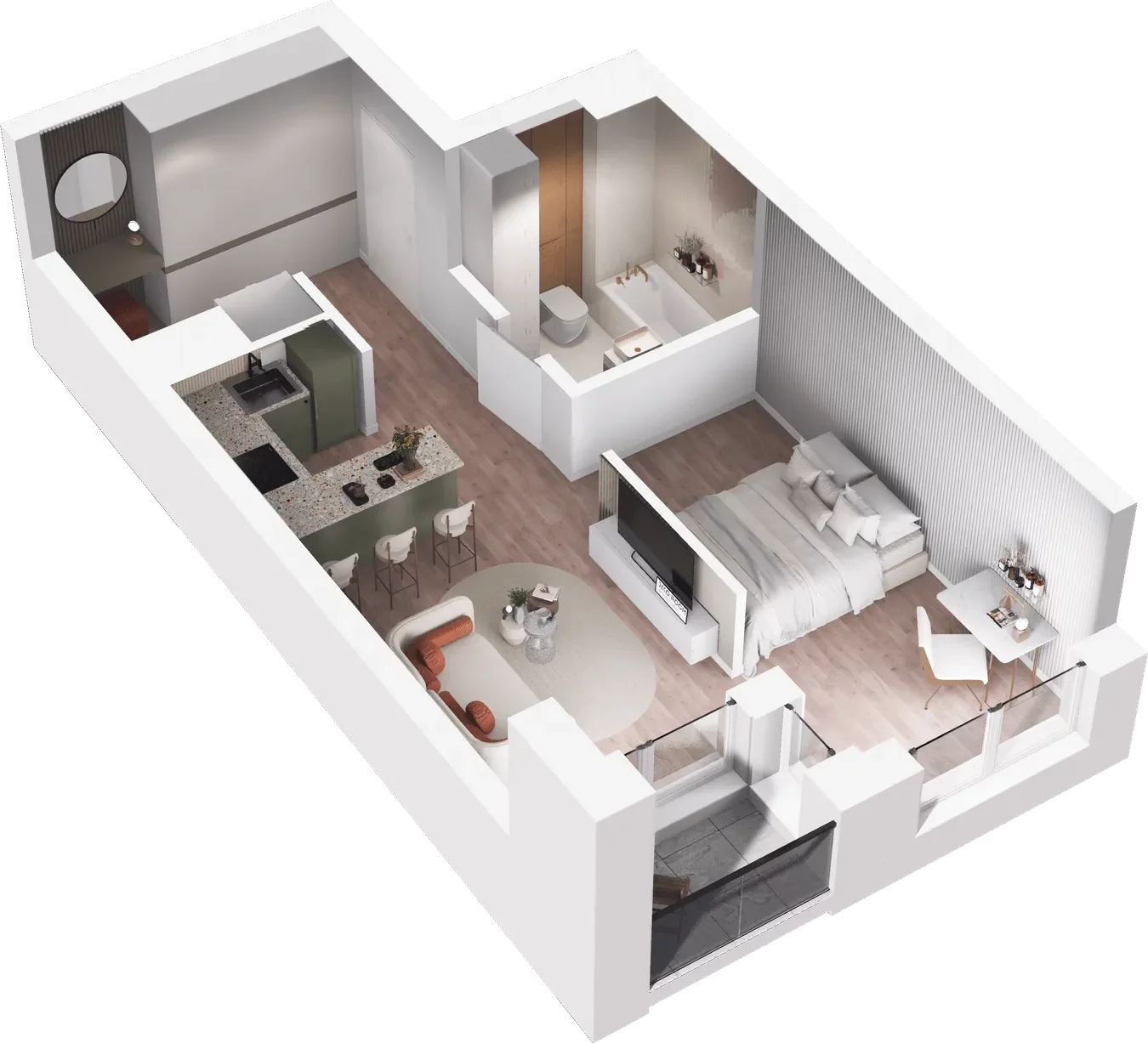 1 pokój, mieszkanie 41,21 m², piętro 1, oferta nr A/2, Midori House, Wrocław, Przedmieście Oławskie, ul. Szybka 9