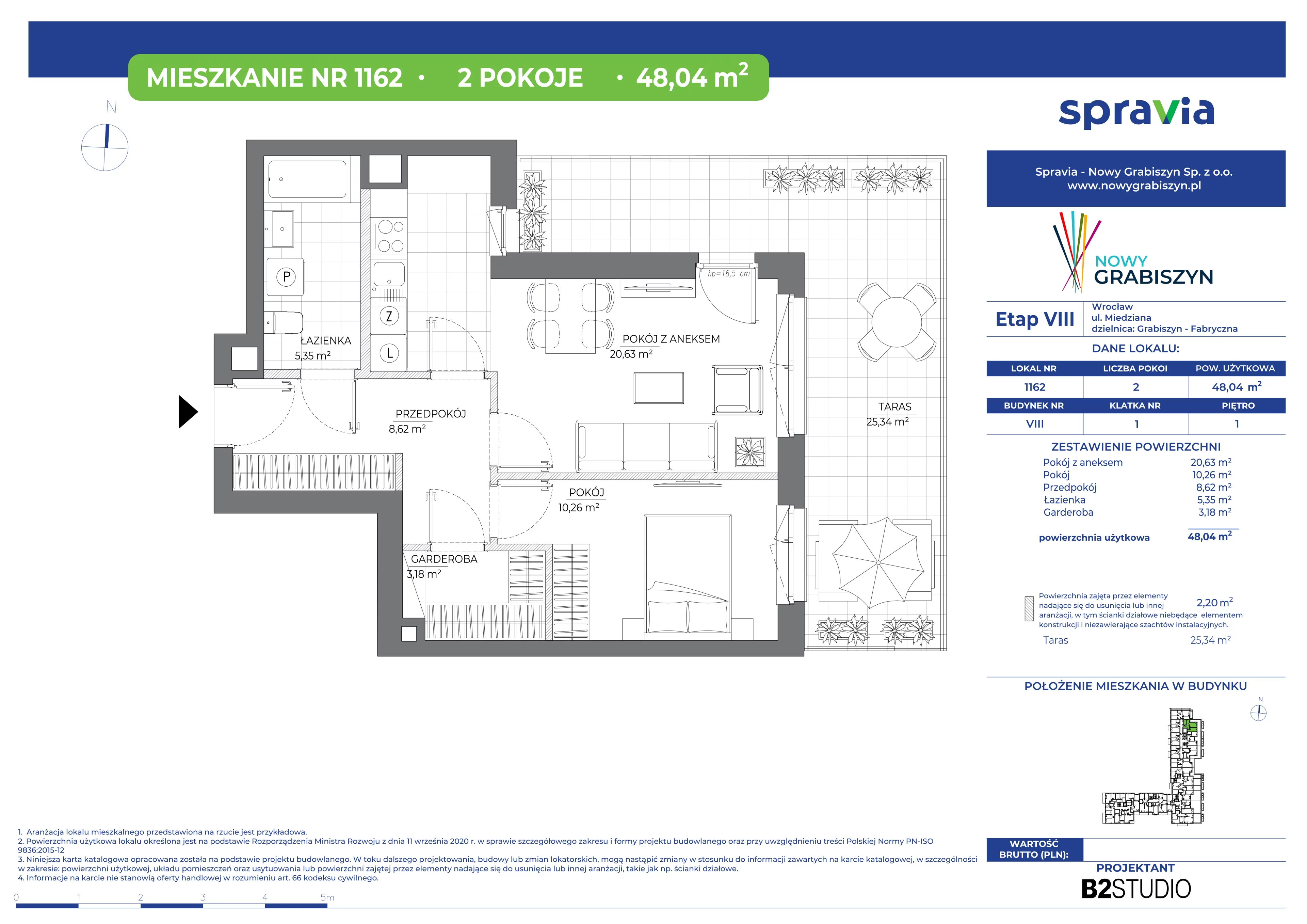 2 pokoje, mieszkanie 48,04 m², piętro 1, oferta nr 8/1162, Nowy Grabiszyn 8, Wrocław, Grabiszyn-Grabiszynek, Fabryczna, ul. Miedziana