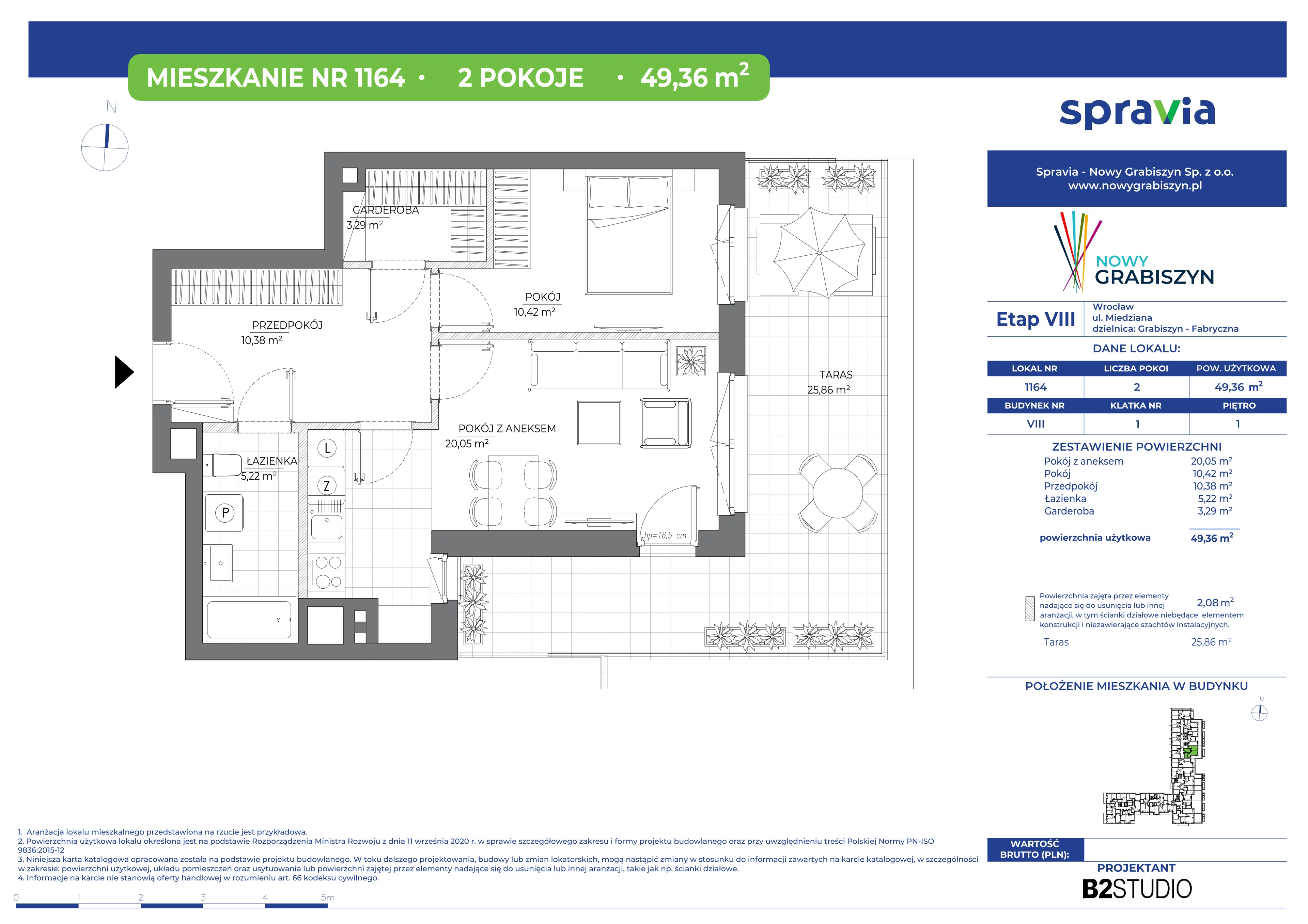 2 pokoje, mieszkanie 49,36 m², piętro 1, oferta nr 8/1164, Nowy Grabiszyn 8, Wrocław, Grabiszyn-Grabiszynek, Fabryczna, ul. Miedziana