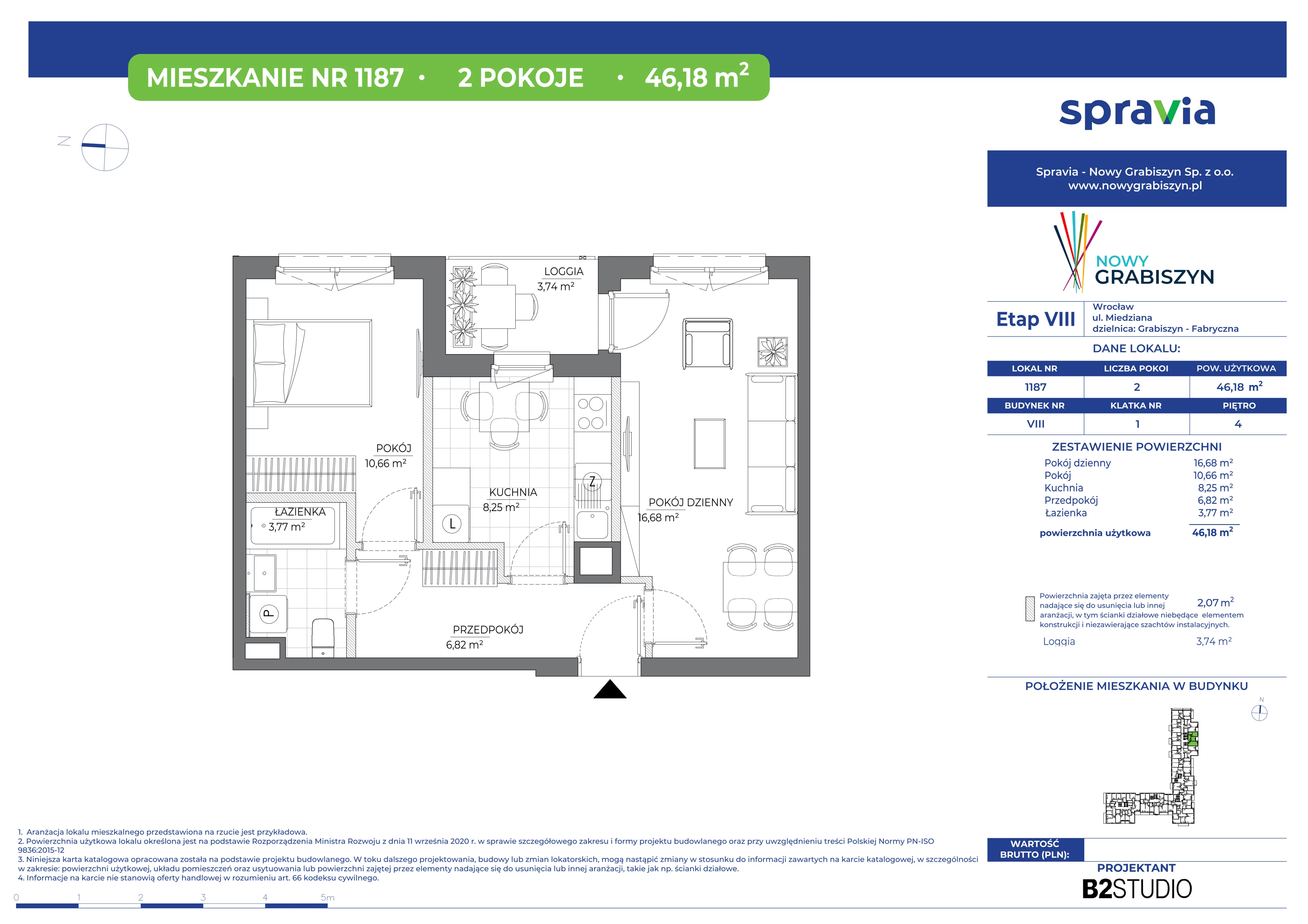 2 pokoje, mieszkanie 46,18 m², piętro 4, oferta nr 8/1187, Nowy Grabiszyn 8, Wrocław, Grabiszyn-Grabiszynek, Fabryczna, ul. Miedziana