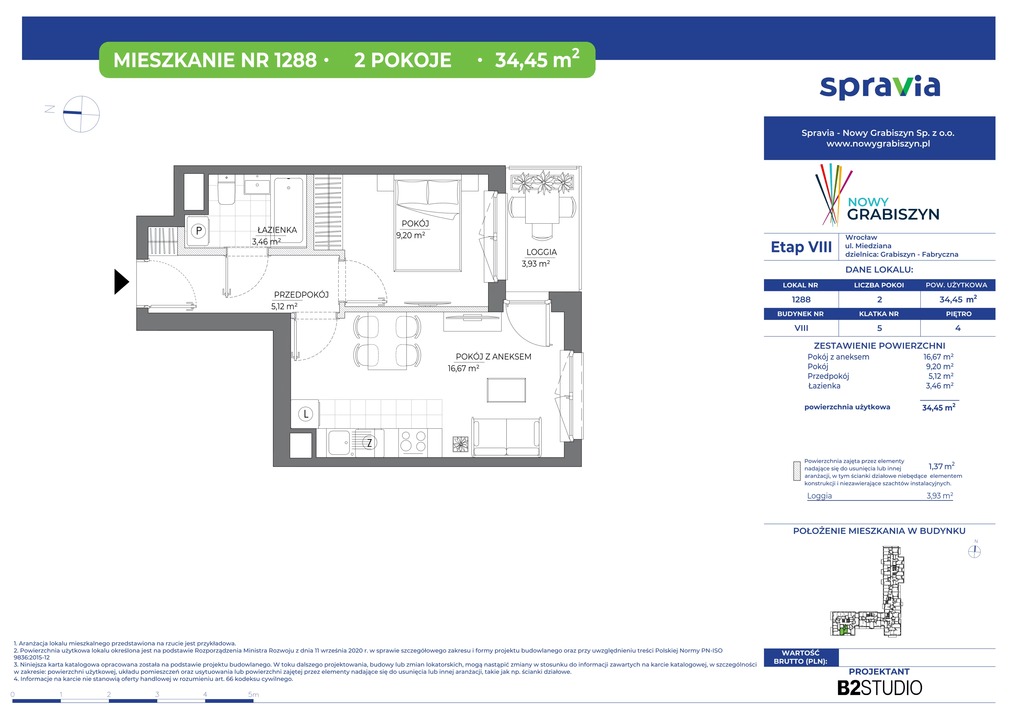 2 pokoje, mieszkanie 34,45 m², piętro 4, oferta nr 8/1288, Nowy Grabiszyn 8, Wrocław, Grabiszyn-Grabiszynek, Fabryczna, ul. Miedziana