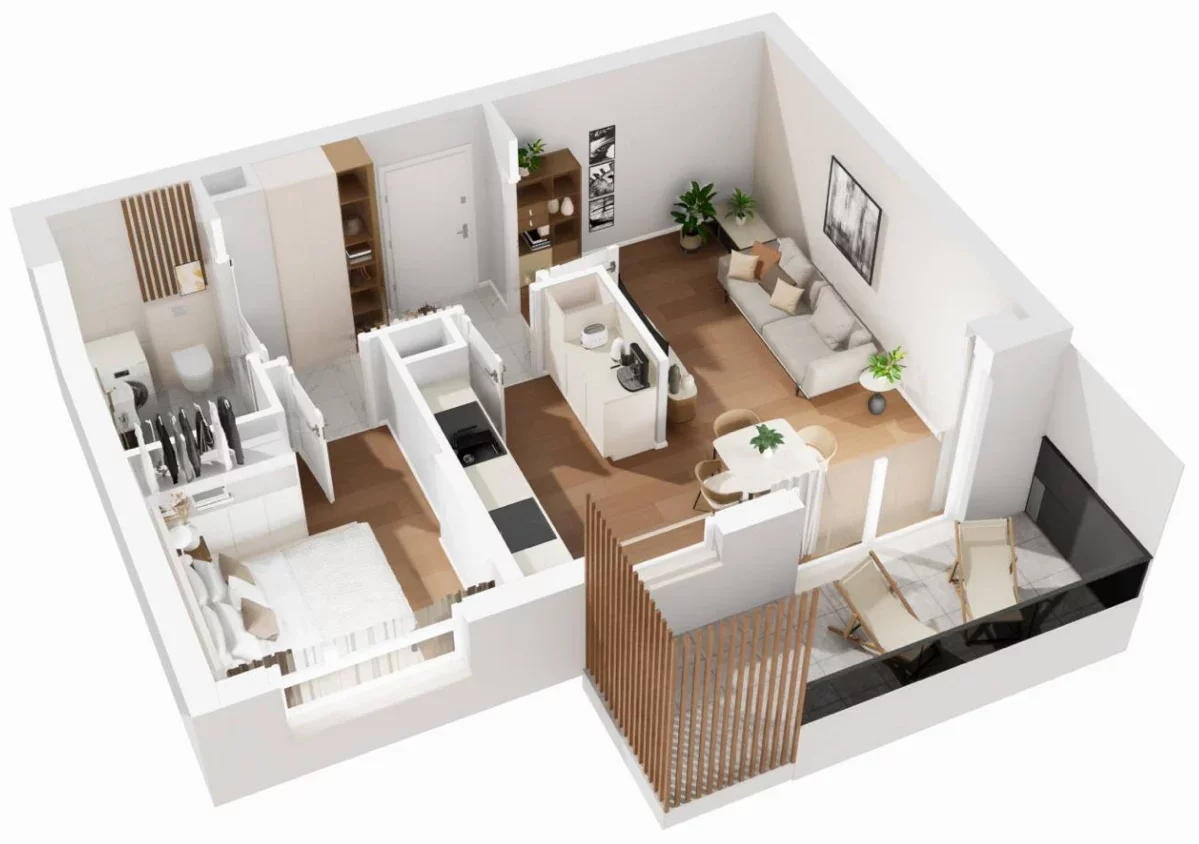 2 pokoje, mieszkanie 44,69 m², piętro 1, oferta nr B5/33, Wiślany Mokotów VIII, Warszawa, Mokotów, Czerniaków, al. Polski Walczącej