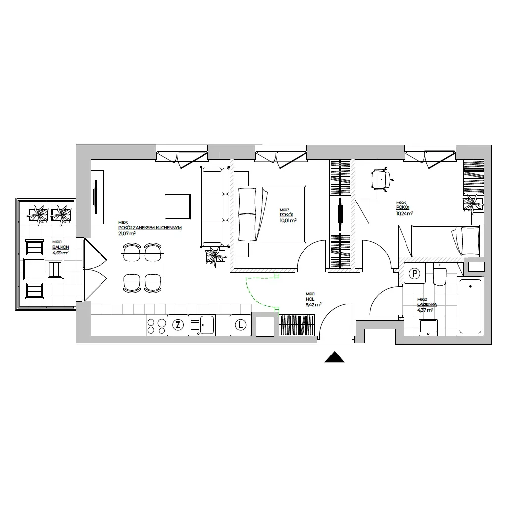 3 pokoje, mieszkanie 51,11 m², piętro 4, oferta nr B1/60, Osiedle Bokserska 2, Warszawa, Ursynów, Wyczółki, ul. Bokserska 73A
