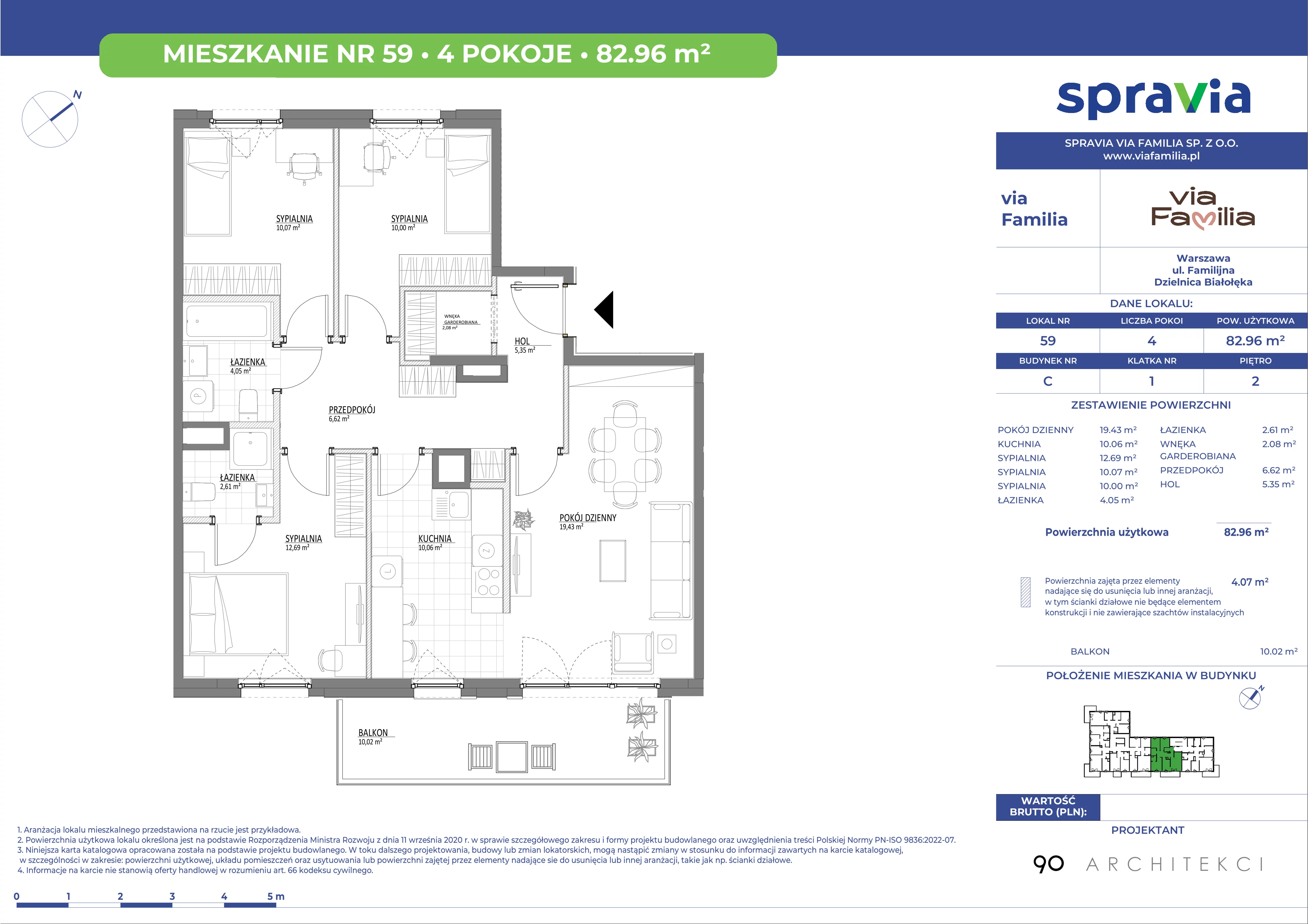 4 pokoje, mieszkanie 82,96 m², piętro 2, oferta nr C/59, Via Familia, Warszawa, Białołęka, Żerań, ul. Familijna 9
