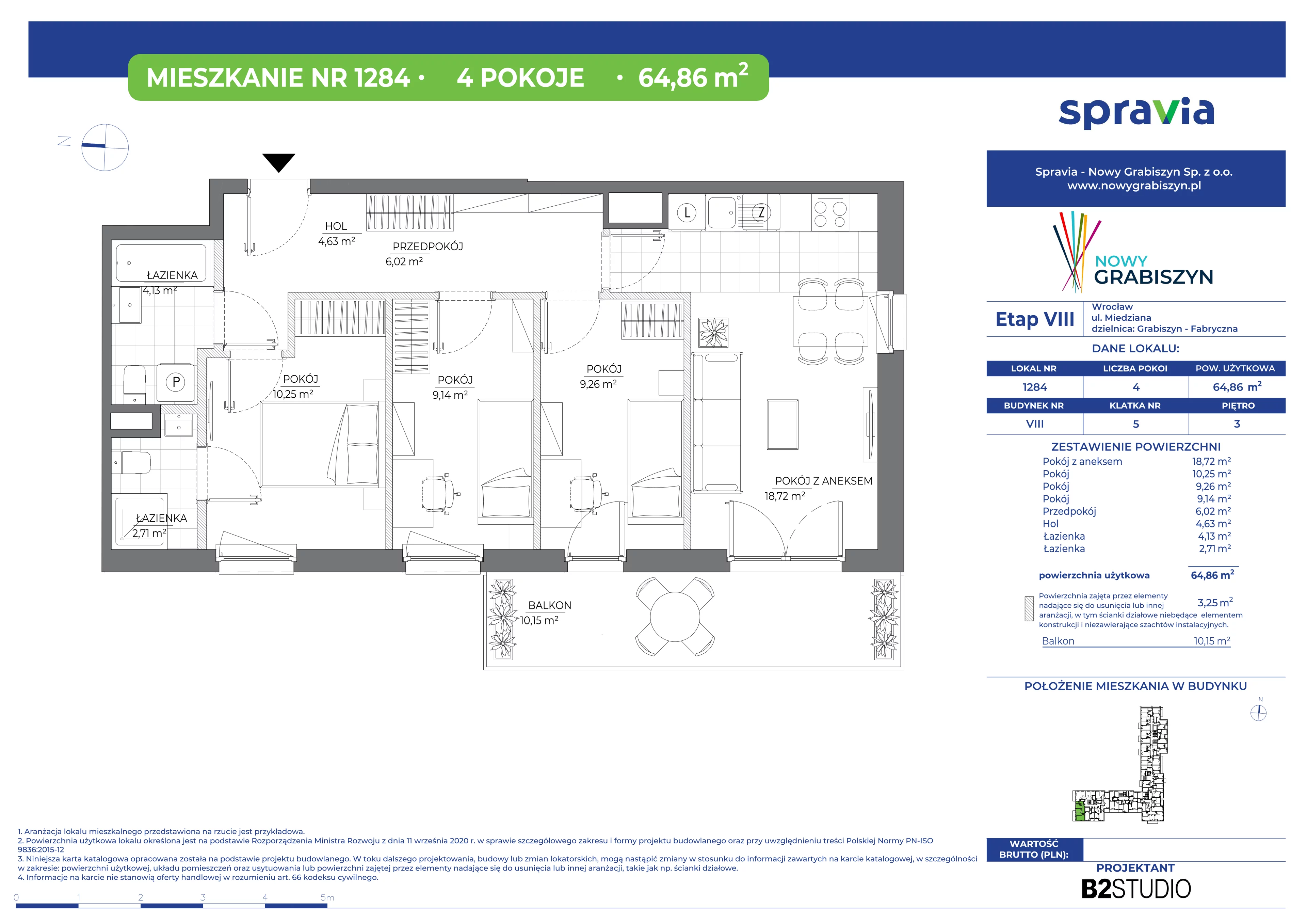 4 pokoje, mieszkanie 64,86 m², piętro 3, oferta nr 8/1284, Nowy Grabiszyn 8, Wrocław, Grabiszyn-Grabiszynek, Fabryczna, ul. Miedziana