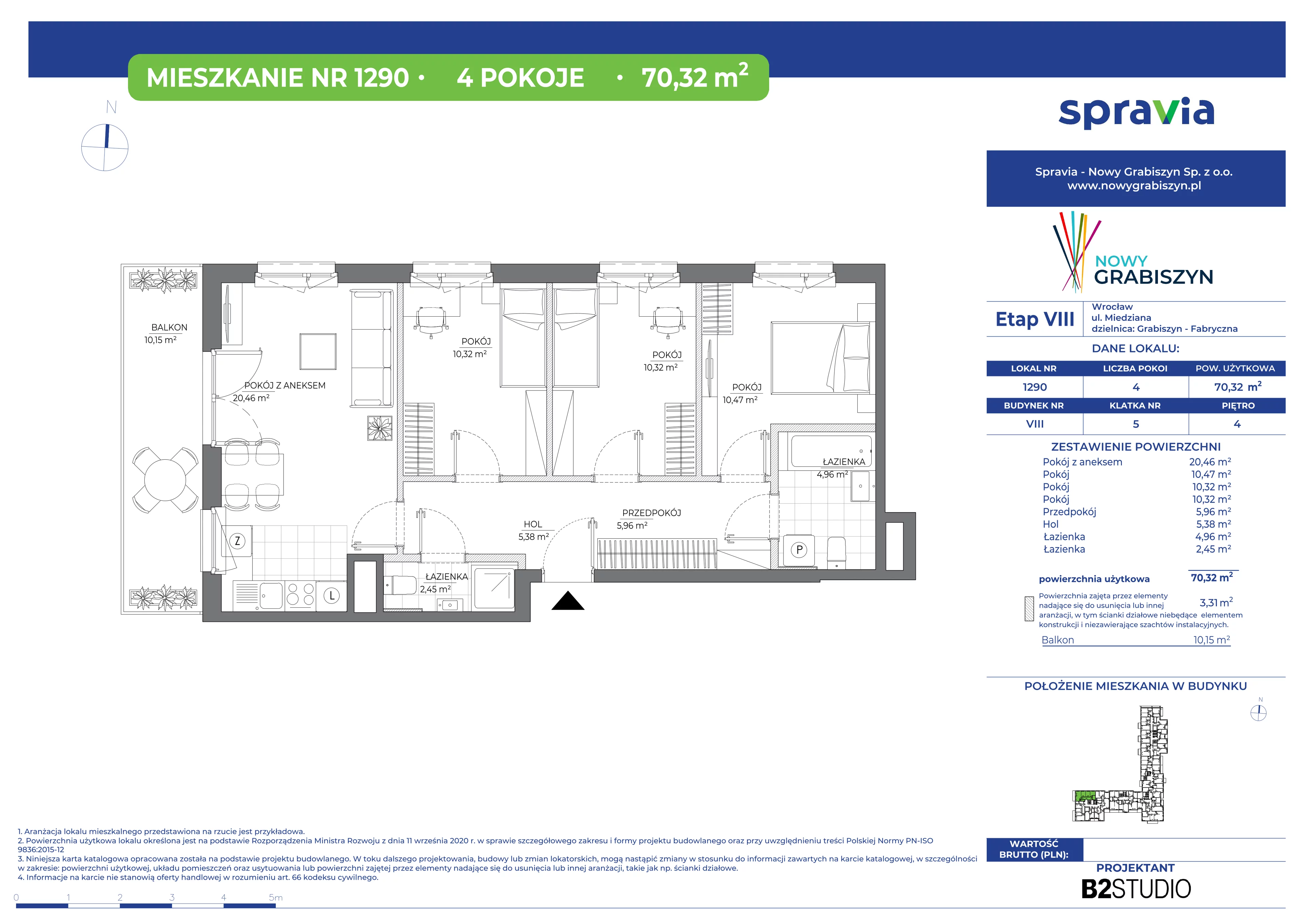4 pokoje, mieszkanie 70,32 m², piętro 4, oferta nr 8/1290, Nowy Grabiszyn 8, Wrocław, Grabiszyn-Grabiszynek, Fabryczna, ul. Miedziana