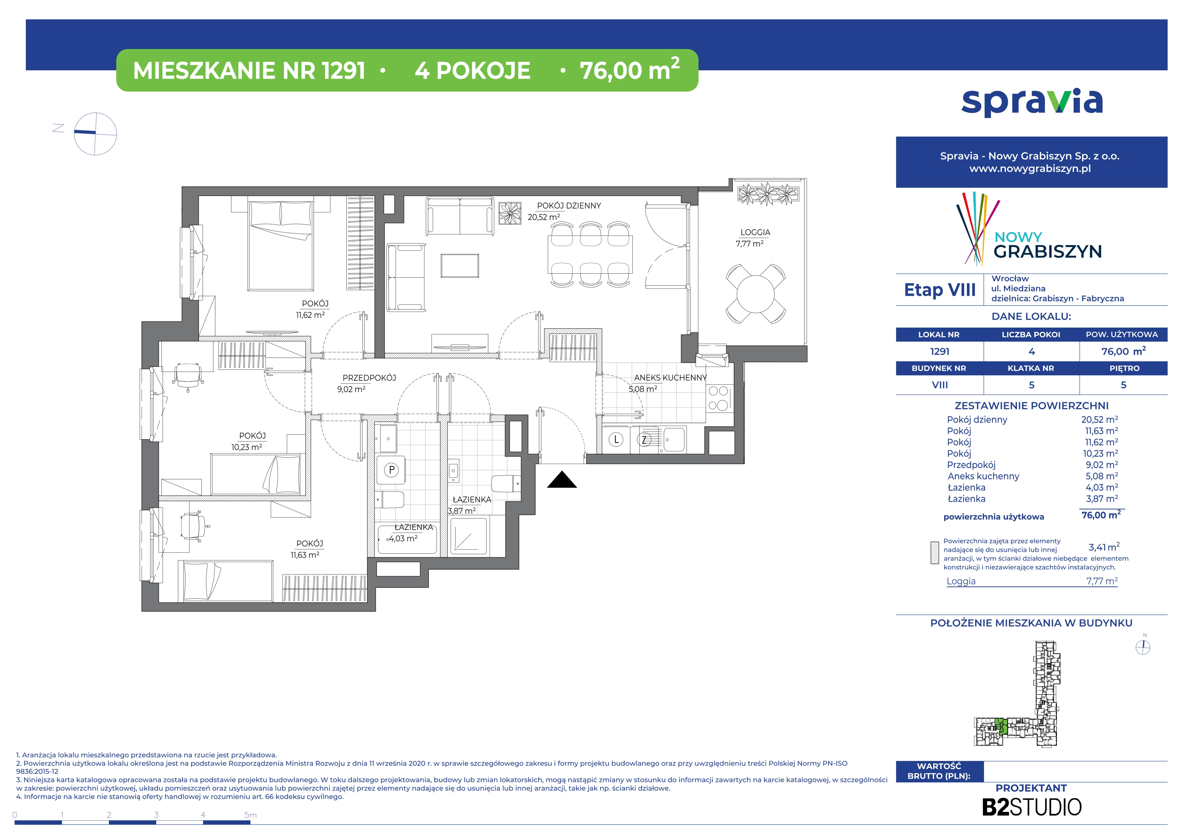 4 pokoje, mieszkanie 76,00 m², piętro 5, oferta nr 8/1291, Nowy Grabiszyn 8, Wrocław, Grabiszyn-Grabiszynek, Fabryczna, ul. Miedziana