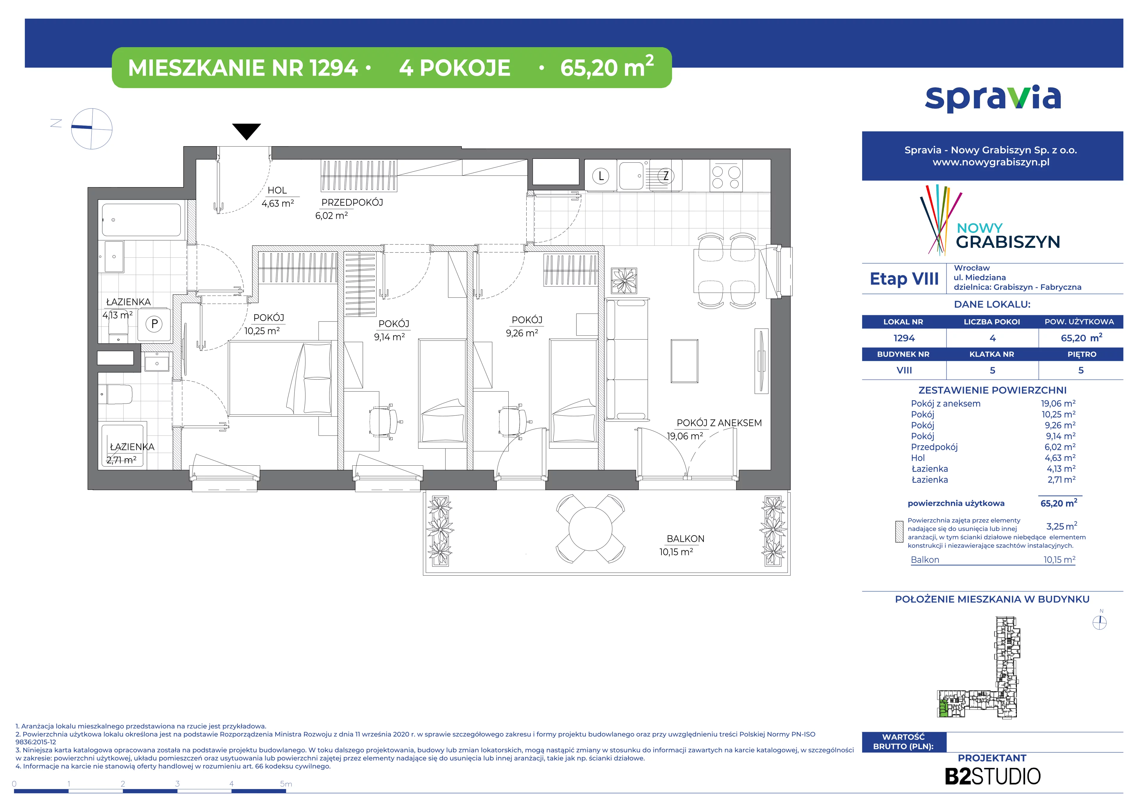 4 pokoje, mieszkanie 65,20 m², piętro 5, oferta nr 8/1294, Nowy Grabiszyn 8, Wrocław, Grabiszyn-Grabiszynek, Fabryczna, ul. Miedziana