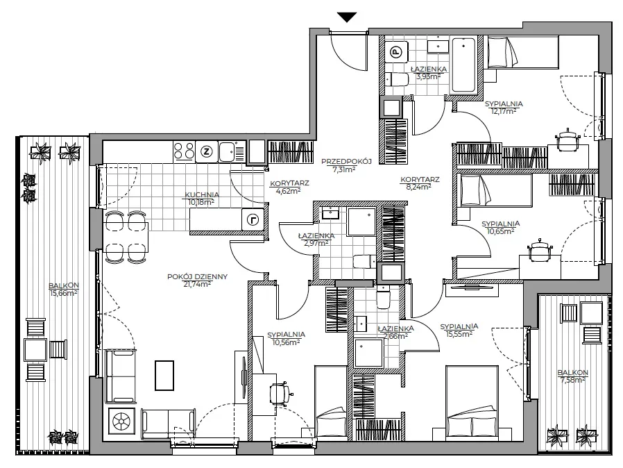 5 pokoi, mieszkanie 110,58 m², piętro 1, oferta nr B5/34, Wiślany Mokotów VIII, Warszawa, Mokotów, Czerniaków, al. Polski Walczącej
