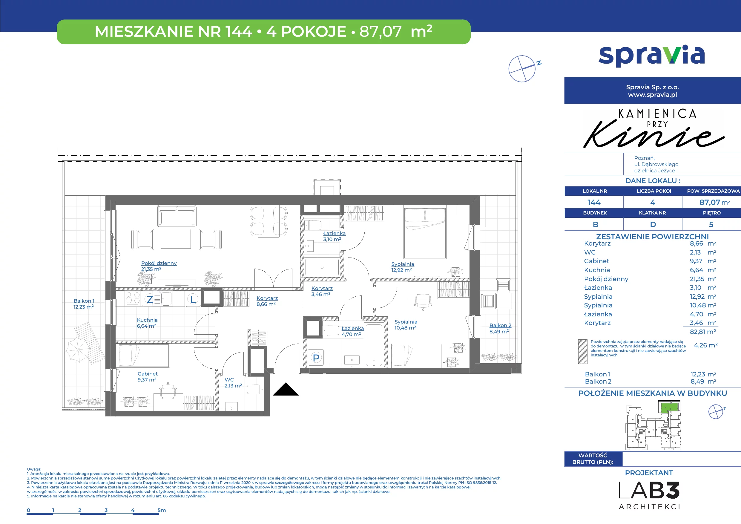 Apartament 87,07 m², piętro 5, oferta nr 144, Kamienica Przy Kinie, Poznań, Jeżyce, Jeżyce, ul. Henryka Dąbrowskiego 31