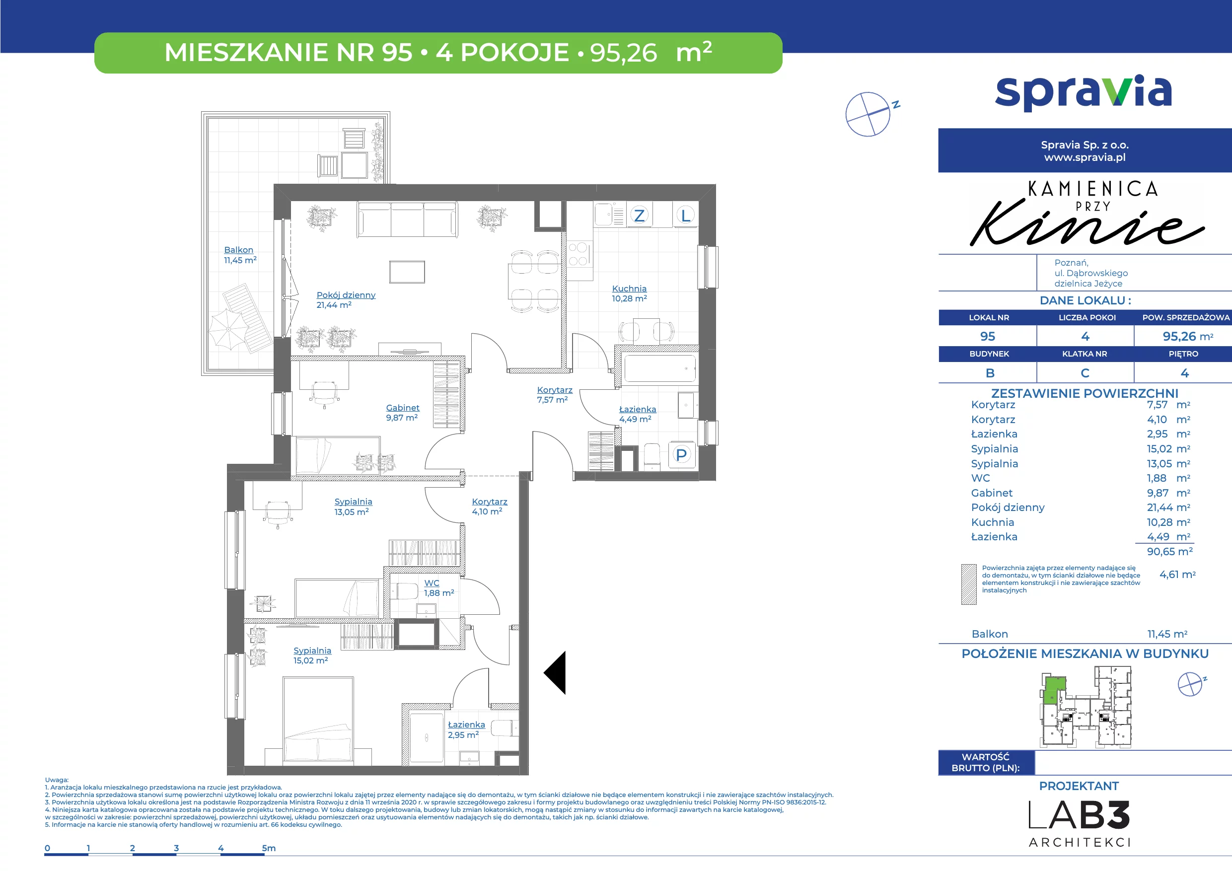 Apartament 95,26 m², piętro 4, oferta nr 95, Kamienica Przy Kinie, Poznań, Jeżyce, Jeżyce, ul. Henryka Dąbrowskiego 31