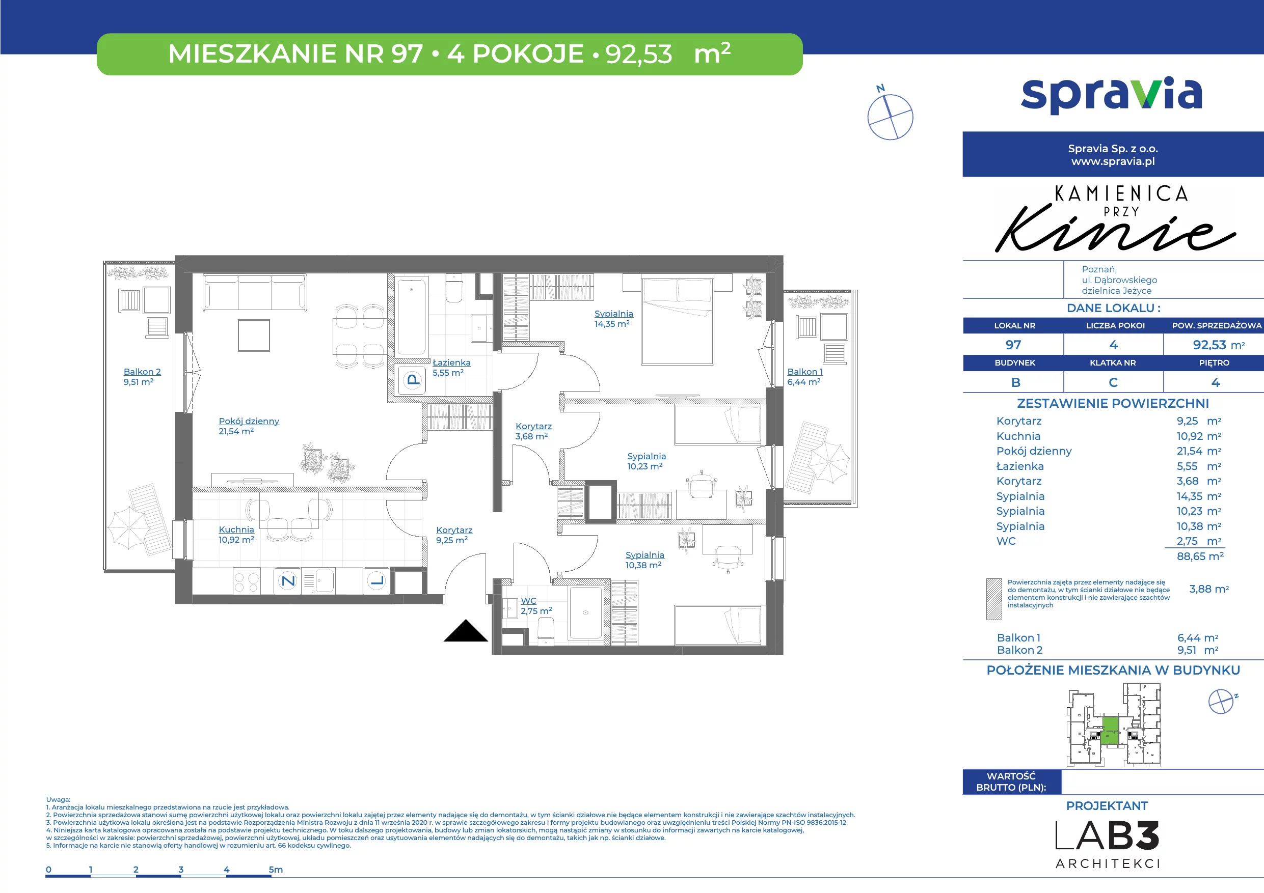 Apartament 92,53 m², piętro 4, oferta nr 97, Kamienica Przy Kinie, Poznań, Jeżyce, Jeżyce, ul. Henryka Dąbrowskiego 31