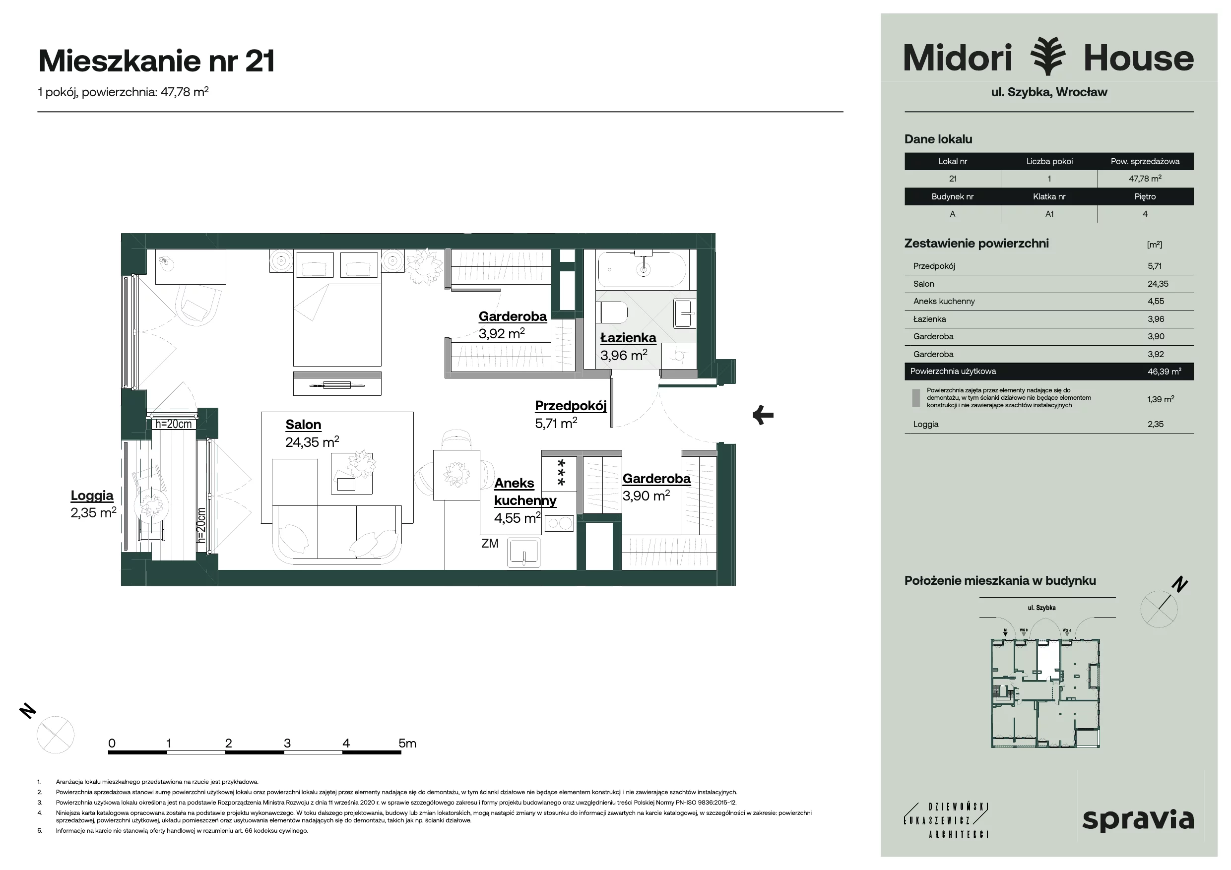 Apartament 47,78 m², piętro 4, oferta nr 21, Midori House, Wrocław, Przedmieście Oławskie, ul. Szybka 9