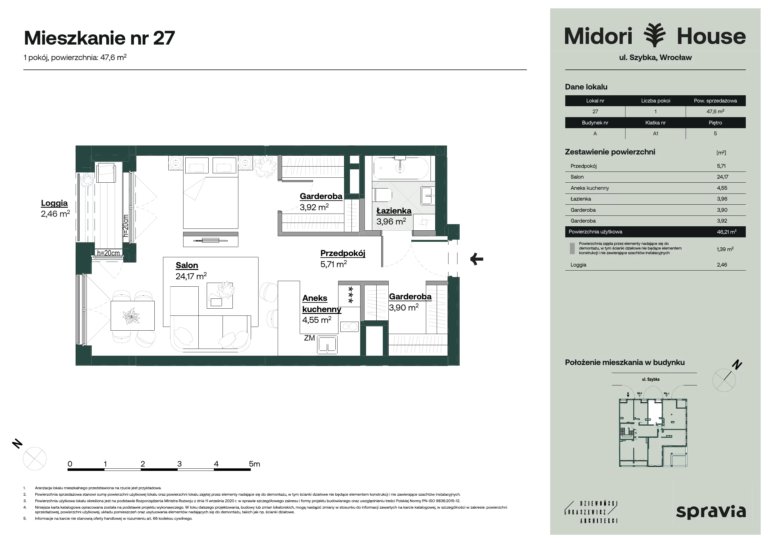 Apartament 47,60 m², piętro 5, oferta nr 27, Midori House, Wrocław, Przedmieście Oławskie, ul. Szybka 9