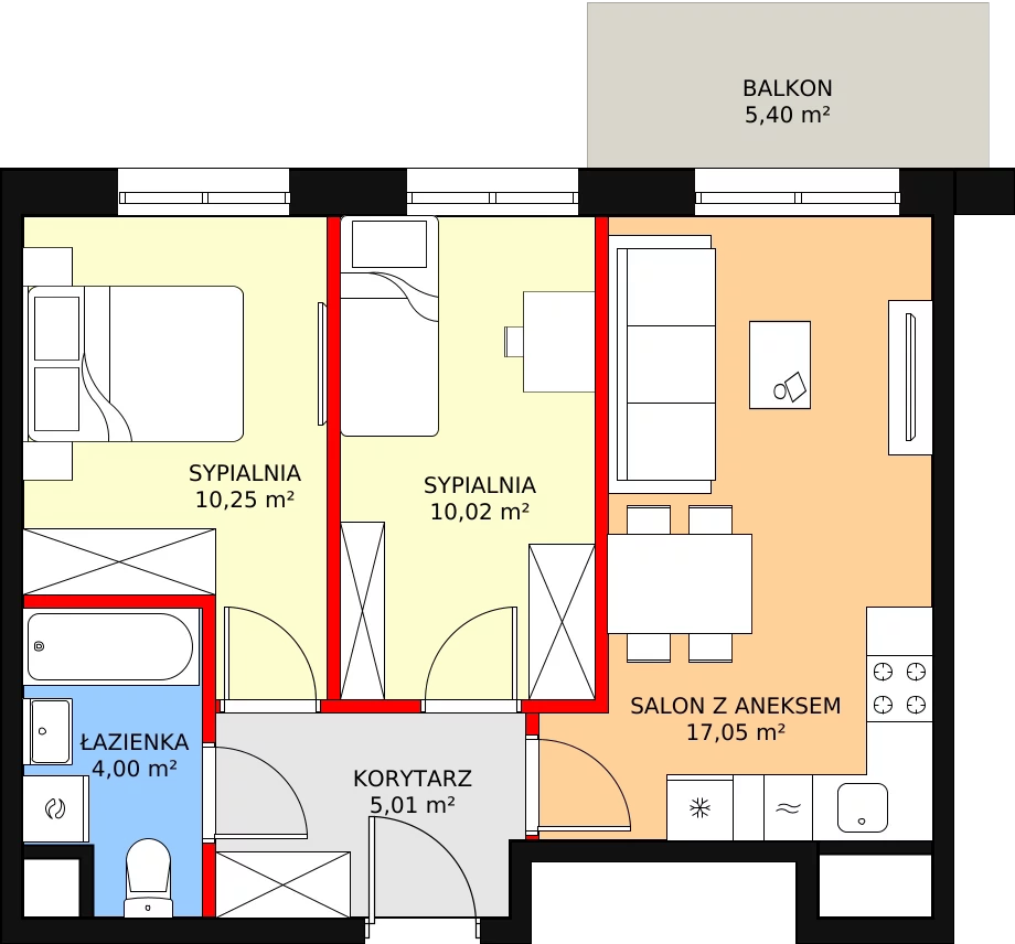 Nowe mieszkanie, 48,38 m², 3 pokoje, 6 piętro, oferta nr 106