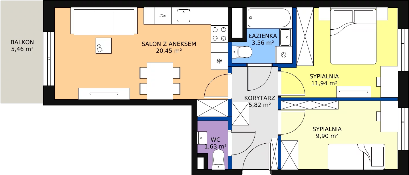 Zalety mieszkania 55.44 m², 12