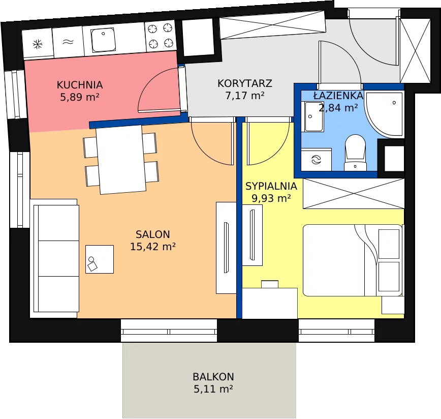 Zalety mieszkania 43.11 m², 39