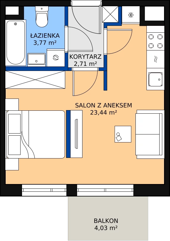 Zalety mieszkania 31.19 m², 107