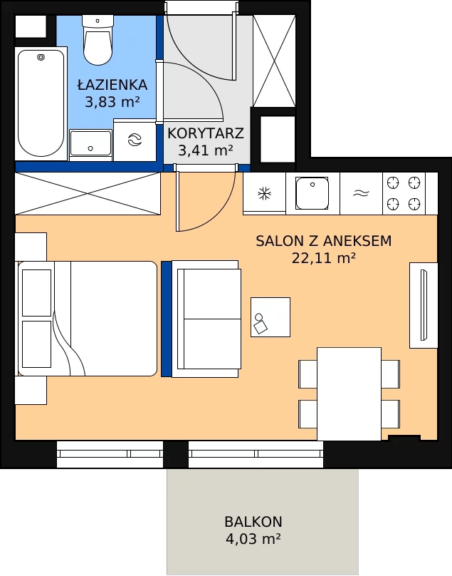 Zalety mieszkania 30.27 m², 118