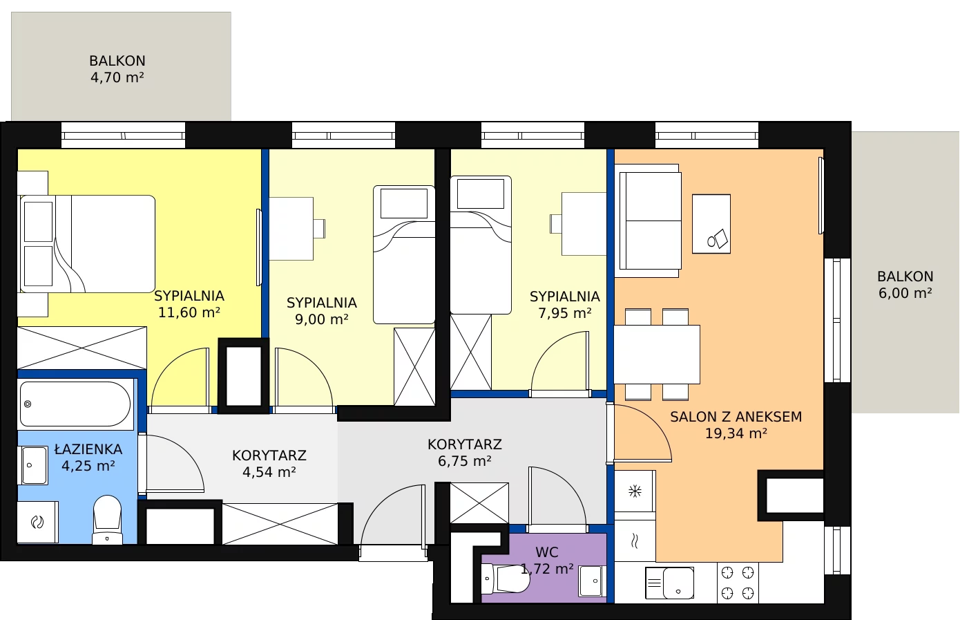Zalety mieszkania 68.7 m², 19-86
