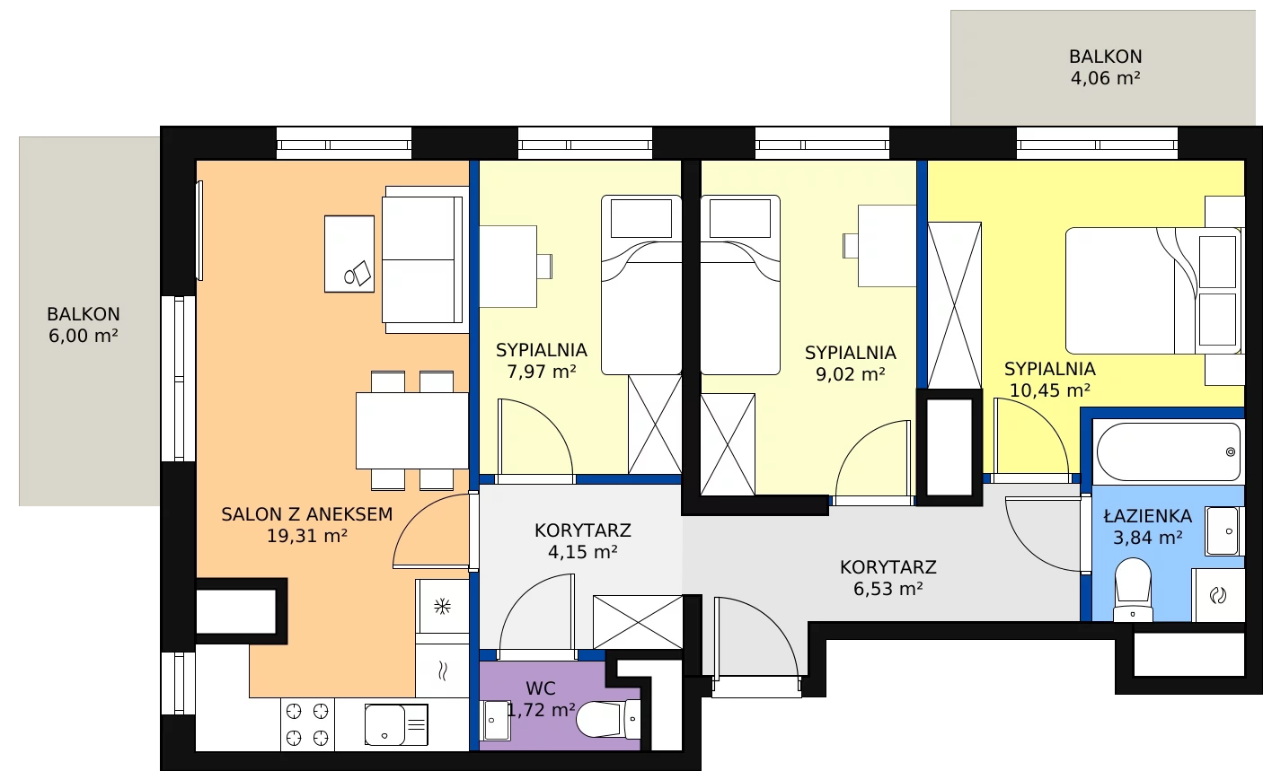 Zalety mieszkania 66.5 m², 19-87