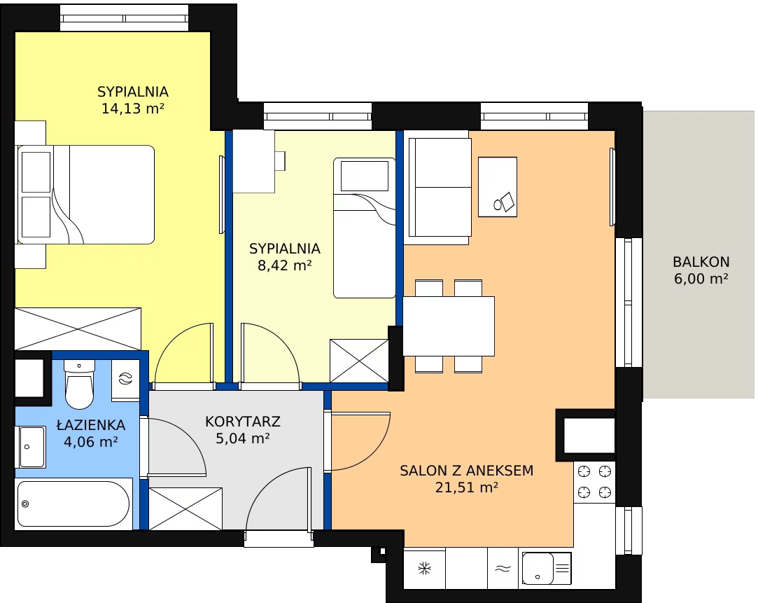 Nowe mieszkanie, 54,99 m², 3 pokoje, 1 piętro, oferta nr 19A-15