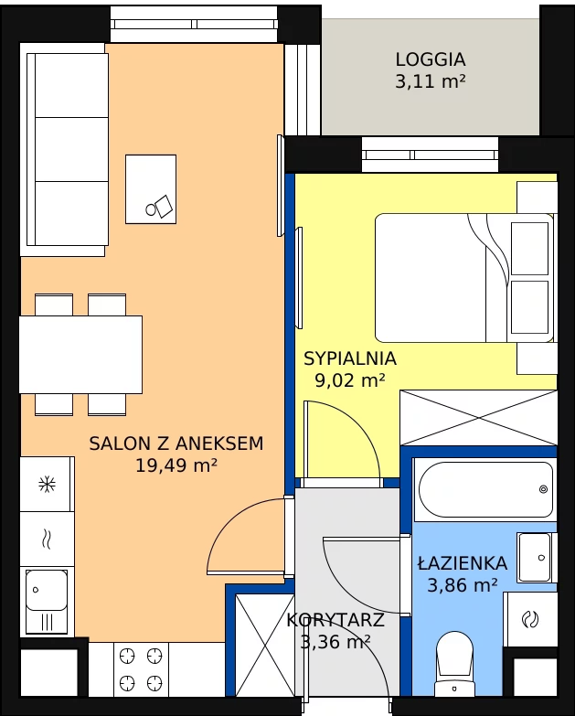 Nowe mieszkanie, 37,13 m², 2 pokoje, 6 piętro, oferta nr 19A-73