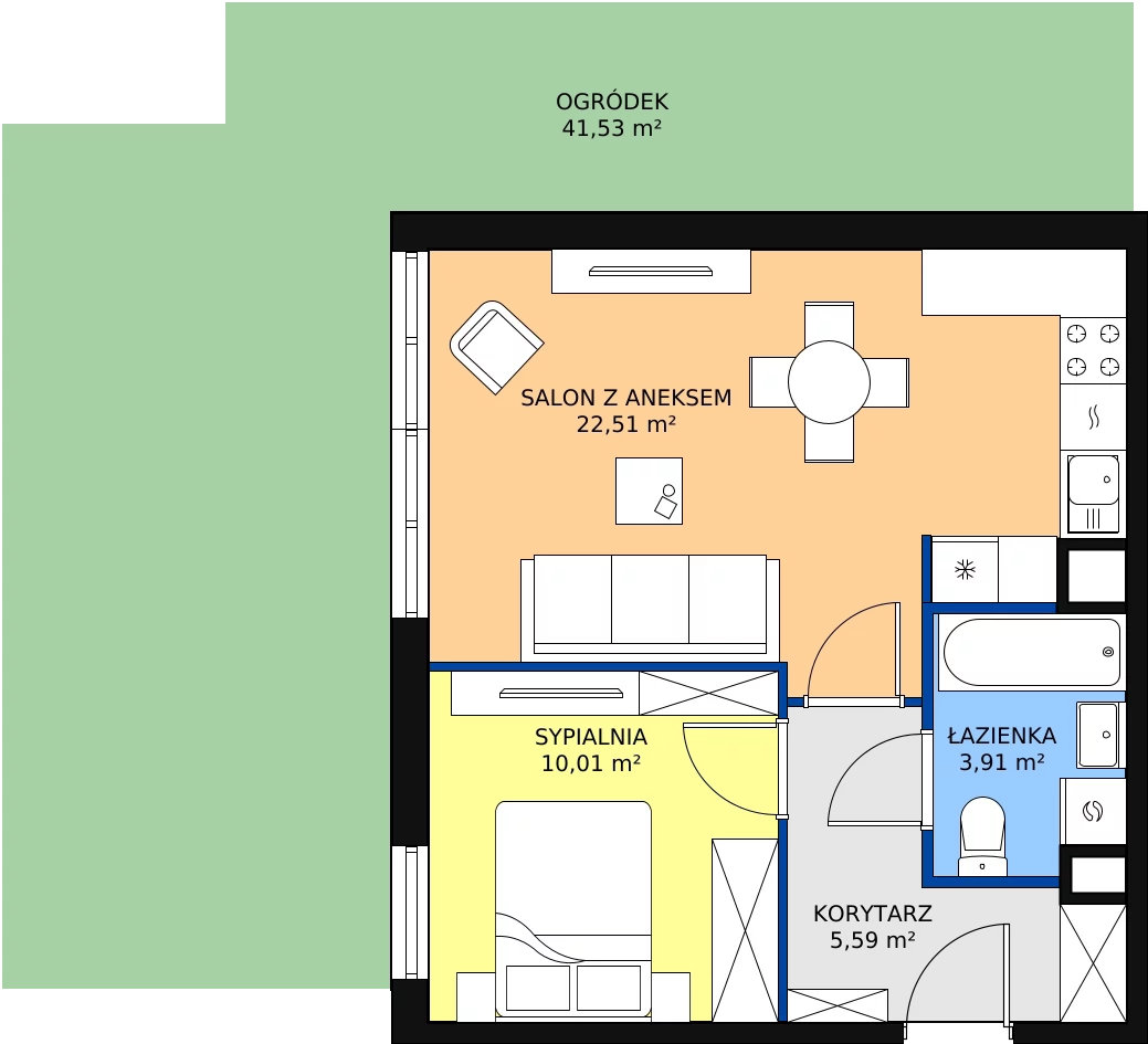 Zalety mieszkania 43.3 m², C-1