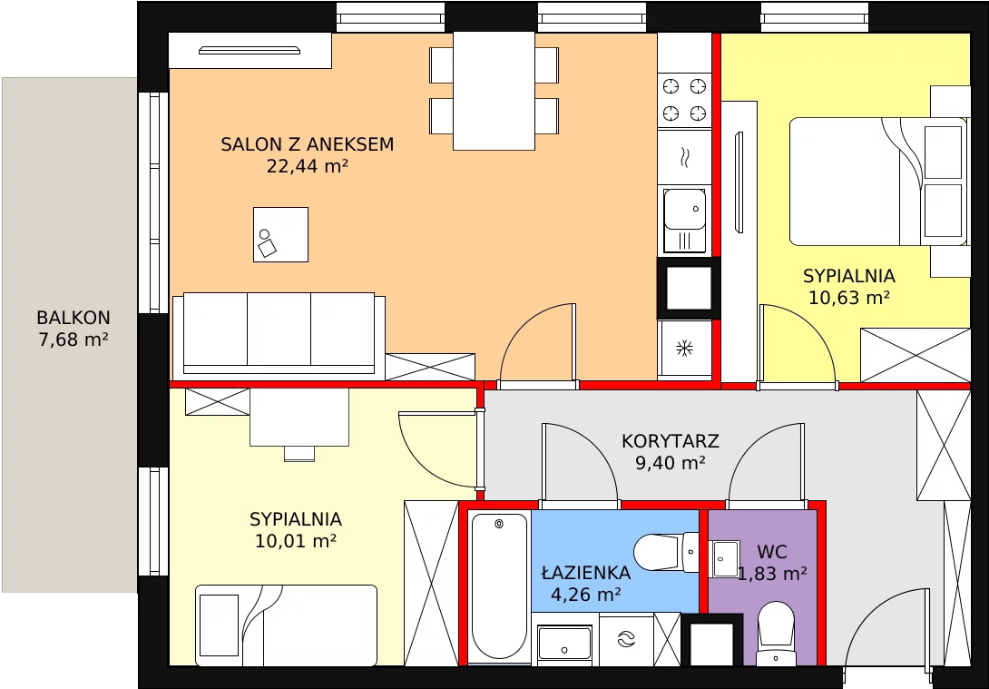 Mieszkanie 60,81 m², piętro 1, oferta nr C-9, Aalto, Gdańsk, Wrzeszcz, ul. Ogrodowa