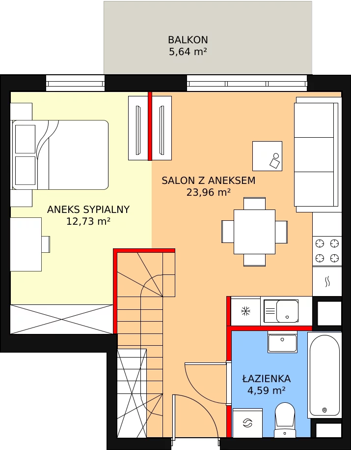 Mieszkanie 58,99 m², piętro 2, oferta nr C-13, Aalto, Gdańsk, Wrzeszcz, ul. Ogrodowa