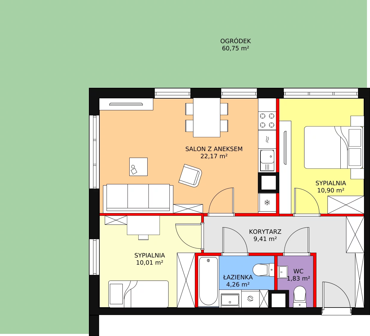 Mieszkanie 60,82 m², parter, oferta nr D-1, Aalto, Gdańsk, Wrzeszcz, ul. Ogrodowa