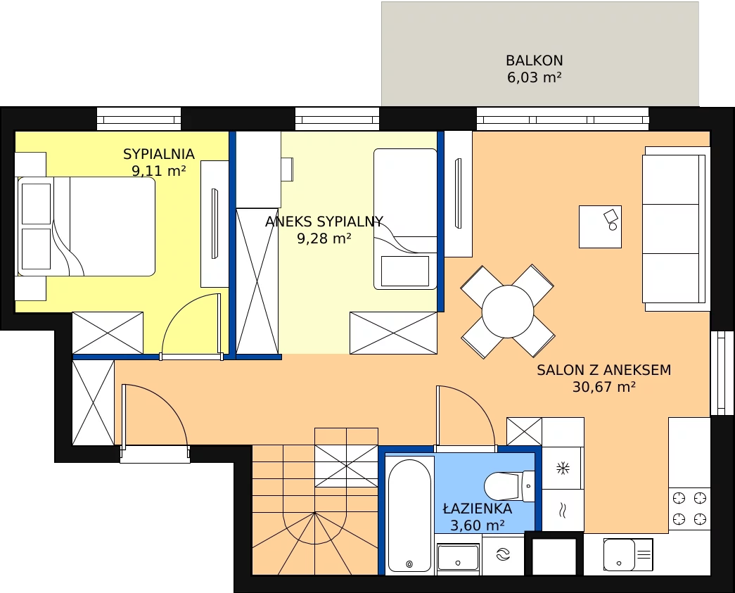 3 pokoje, mieszkanie 77,41 m², piętro 2, oferta nr D-12, Aalto, Gdańsk, Wrzeszcz, ul. Ogrodowa