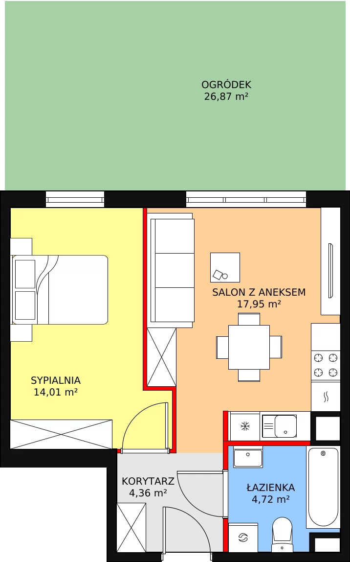 Mieszkanie 42,14 m², parter, oferta nr E-3, Aalto, Gdańsk, Wrzeszcz, ul. Ogrodowa