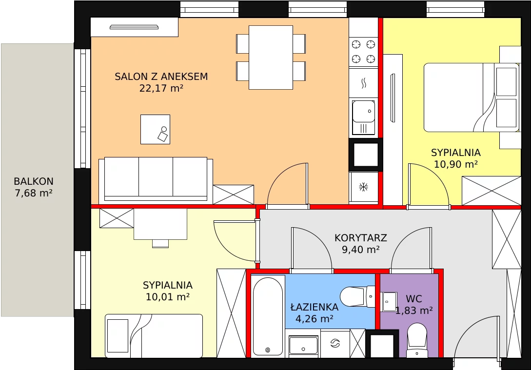 Mieszkanie 60,82 m², piętro 1, oferta nr E-9, Aalto, Gdańsk, Wrzeszcz, ul. Ogrodowa