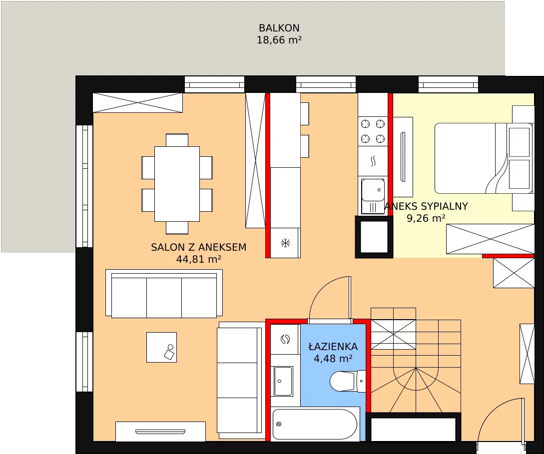 Mieszkanie 94,71 m², piętro 2, oferta nr E-14, Aalto, Gdańsk, Wrzeszcz, ul. Ogrodowa