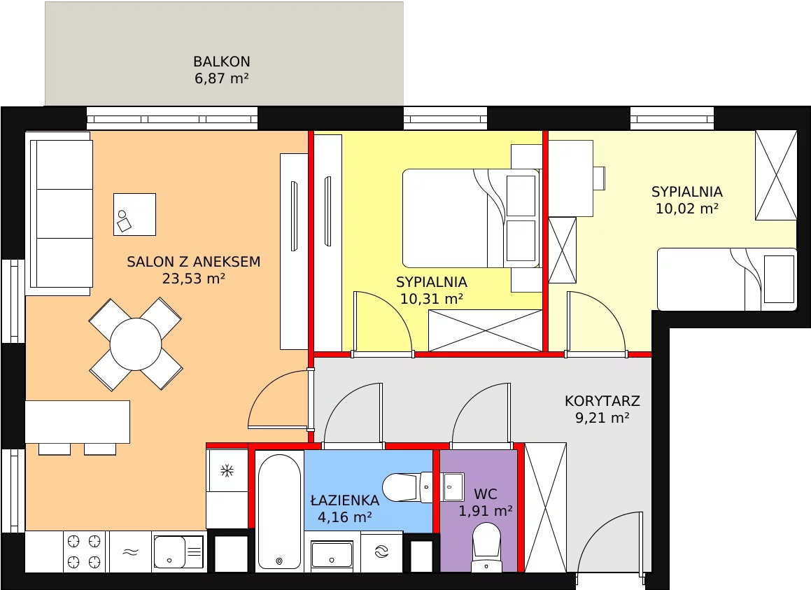 Mieszkanie 61,21 m², piętro 1, oferta nr F-7, Aalto, Gdańsk, Wrzeszcz, ul. Ogrodowa