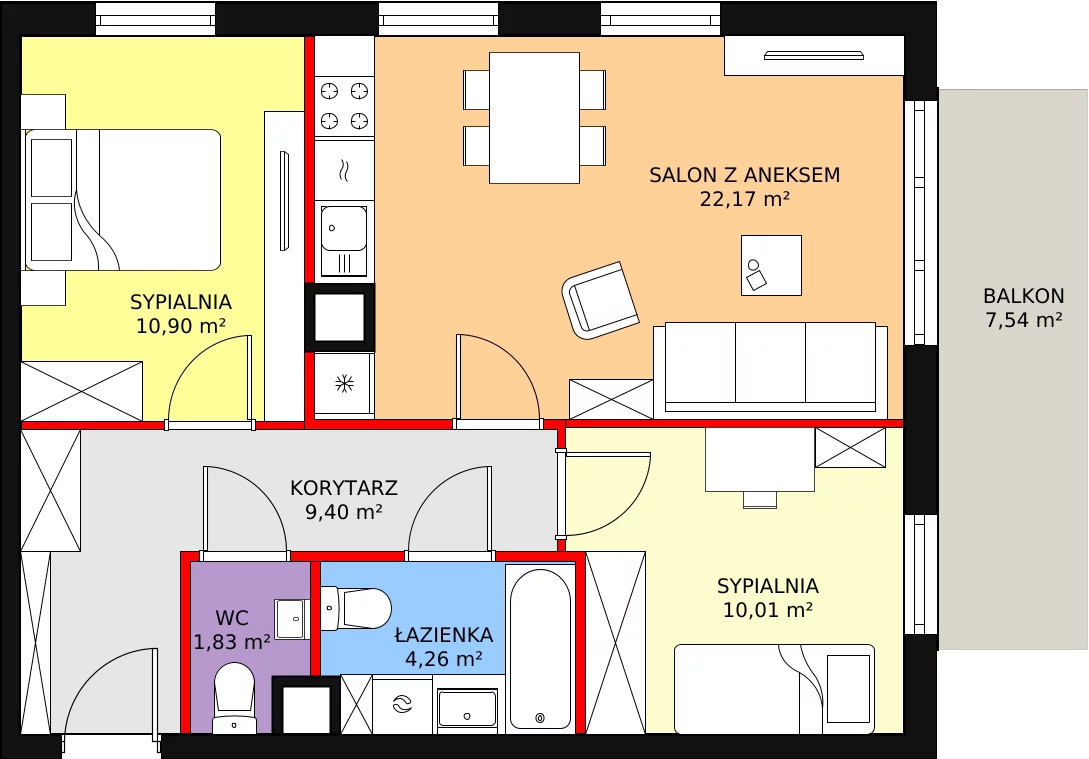 Mieszkanie 60,82 m², piętro 1, oferta nr F-9, Aalto, Gdańsk, Wrzeszcz, ul. Ogrodowa