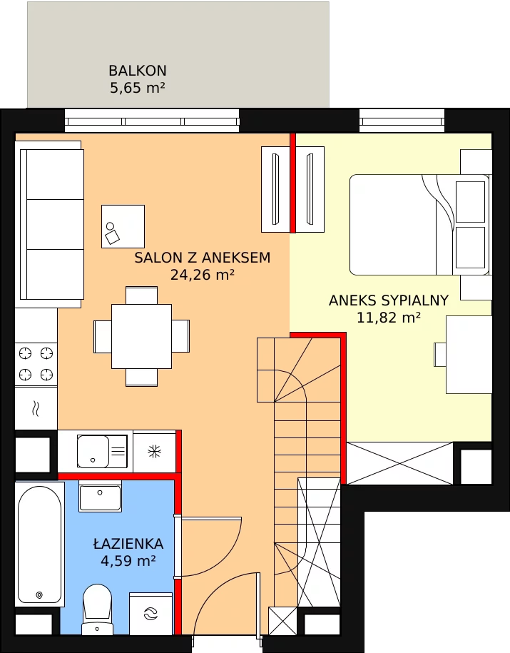 Mieszkanie 55,98 m², piętro 2, oferta nr F-15, Aalto, Gdańsk, Wrzeszcz, ul. Ogrodowa