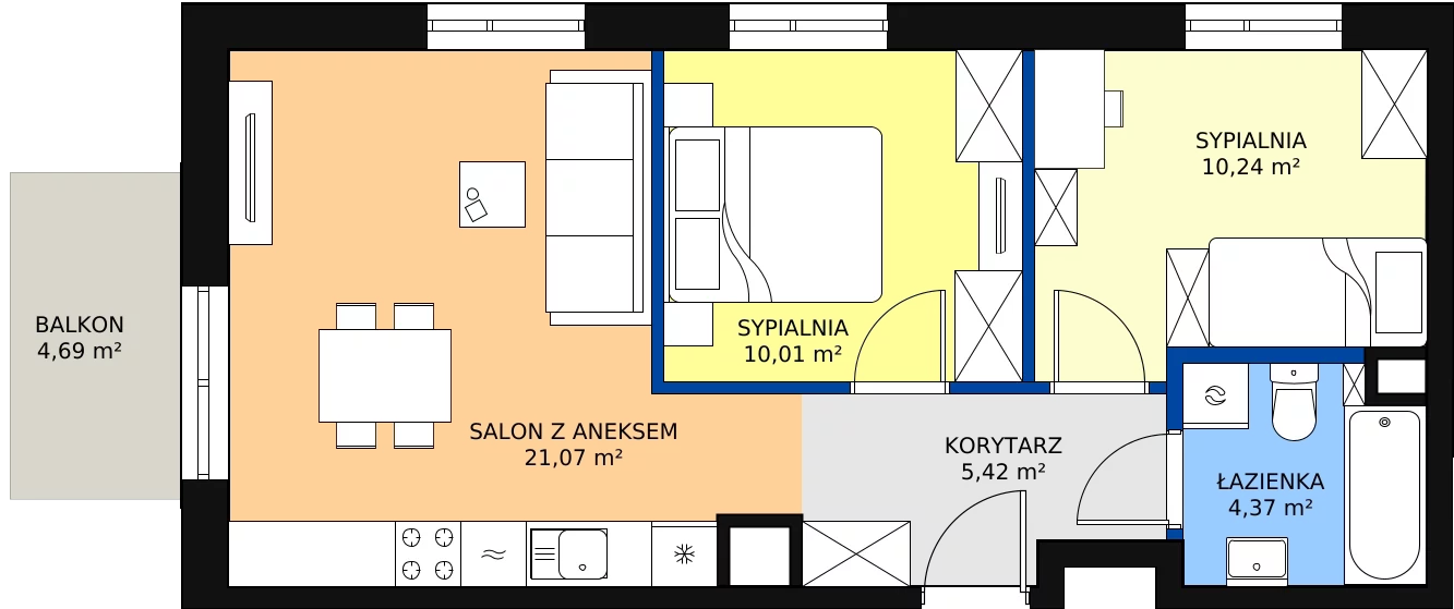 Zalety mieszkania 52.85 m², 60