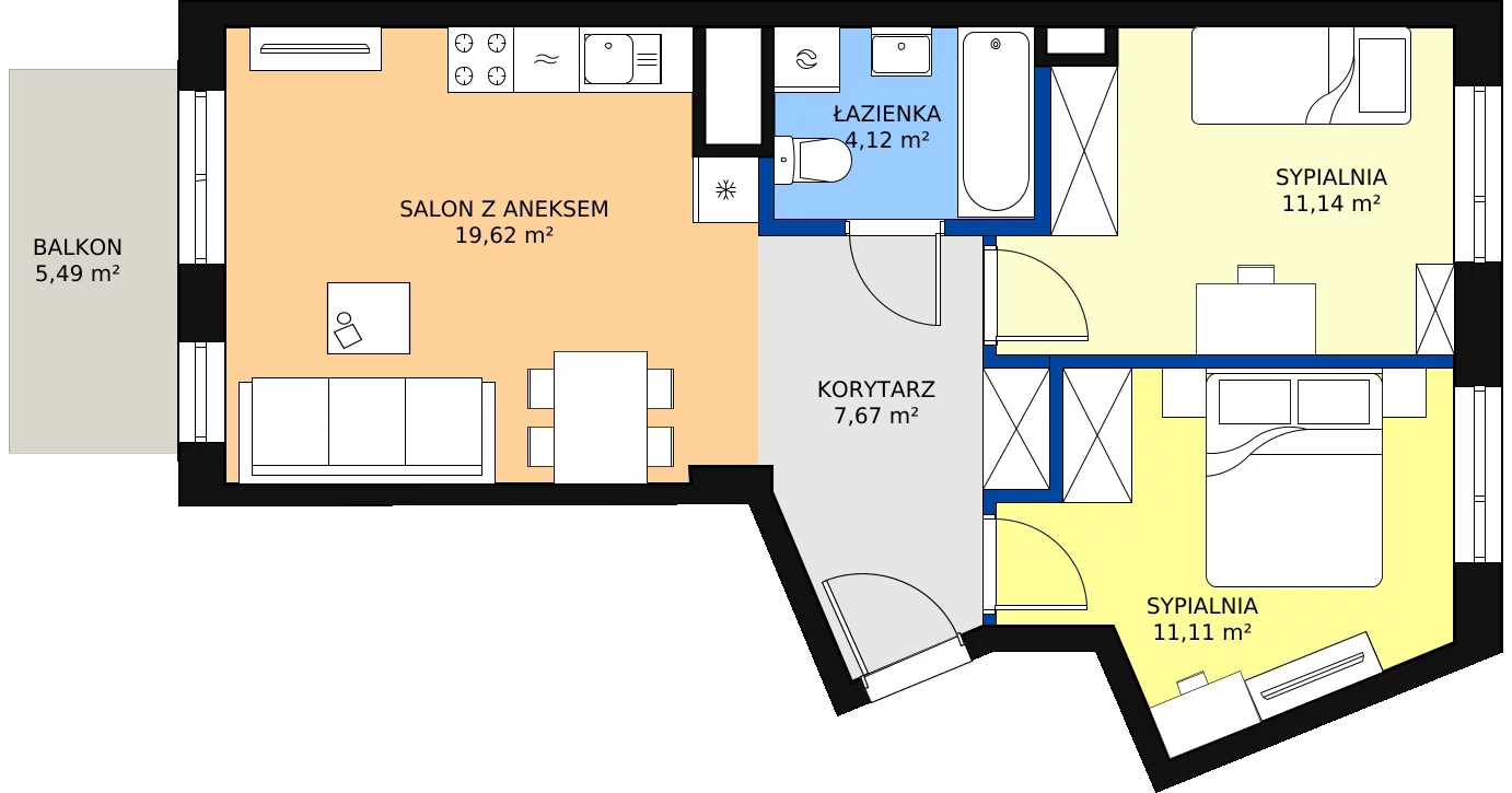Zalety mieszkania 55.28 m², 114