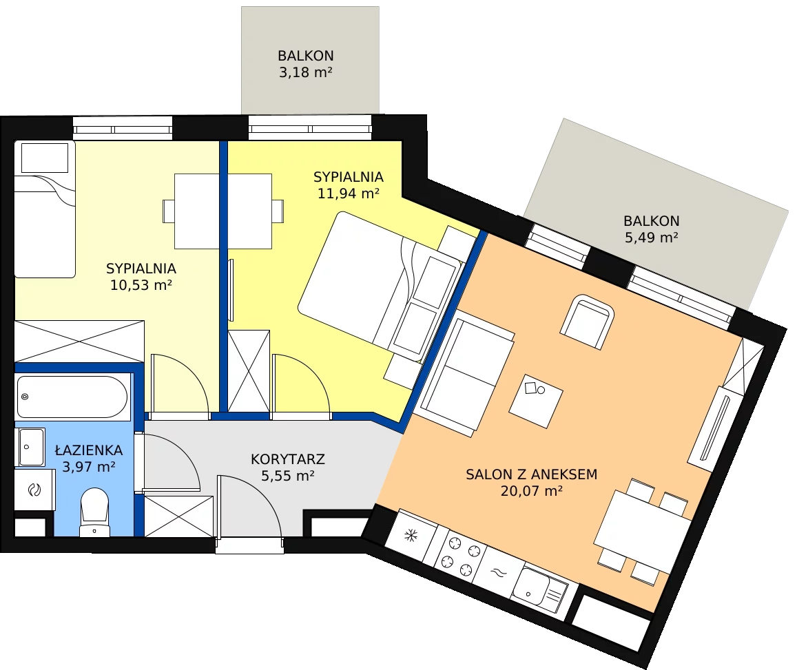 Zalety mieszkania 53.96 m², 146