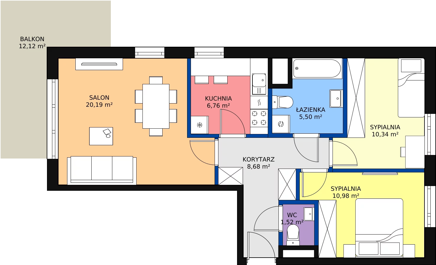 Zalety mieszkania 66.91 m², 74